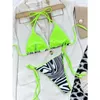 Moda de banho feminina sexy zebra impressão biquíni feminino de 2 peças Triângulo Bolsa de banho de maiô Fluorescent Bandagem Backless Bathing Suit de cintura baixa 2024