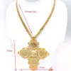 Big Coin Cross Pendant éthiopien 24K Gold rempli Ruby Cubain Double chaîne de trottoirs Solid Collier Lourme