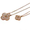 2024 Designer Four-leaf 925 Pure Silver Plated 18k Rose Gold Lucky Clover Full Diamond Necklace Womens Mini Small Crowd Chain