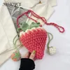 Women Strawberry Crossbody Bag Properatile Woven Satchel Bag Advonder Counter Bag Cartoon Cartoon Cute Knit Sling Rase 240408