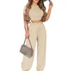 Summer Elegant Women Two Piece Set Fashion ONeck Slim Tops et Pantalon Lignet Pantal