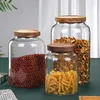 Garrafas de armazenamento alimentos de cozinha jarra de vidro selada jarra de tamanho grande café pó temperando a garrafa de madeira acacia