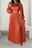 Casual Dresses 2024 Spring Pleated Loose Fit Maxi Women Solid Ruched Lantern Sleeve Party Evening Wedding Long Dress