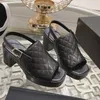 Slingbacks klobige Ferse Frauen Designer Sandalen Keilplattformen Sandalen Peep Zehen Schafsleder gestopfte Textur Matelasse Verstellbare Schnallen bestickte Kleidungsschuhe