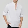 Herren Spring Sommer Feste Farbe Dünner Stehpatch -Kragen Longsleeved Shirt Casual Senior Light Luxury Tops 240412