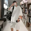 Mens Summer Waffle Two Piece Set Malf Mancheve T-shirts Shorts Of Casual Oong Style Hong Kong Loose Sports Fashion Suit 3 Colors240416