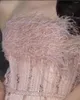 Party Dresses Xijun Dubai Pink Feathers Crystal Beading Evening Adrapless Sleeveless A-line Saudi Arabic Women Prom Gowns