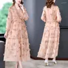 Casual Dresses Spring Fall Women Lace Patchwork High Waisted Embroidery Butterfly Full Sleeve Dress Woman Clothing Lantern