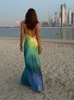 Casual jurken sexy satin gradient strand dames bodycon tie-dye 2024 zomer backless elegless elegant feest vakantie outfits gewaad mujier