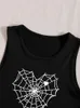 Tanks pour femmes Camis Femmes Gothiques Cobweb Heart Print Graphic Top 2022 Y2K Vêtements d'été Strtwear Black Slveless Bodycon Crop Top Grunge Y240420