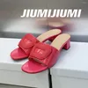 Slippare 2024 Jiumijiumi est Summer Patent Leather Woman Outdoor Slides Open-Toe Square Heel Slipper Flip-Flops Bota Feminina