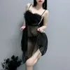 Fun Lingerie, Sexy Love Long Skirt, Black Mesh, Transparent Suspender, Sleeping Dress, Fun Set