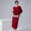 Work Dresses Miyake Pleated Skirt Suit Gold Velvet 2024 Winter High-end Temperament Thin Hit Color Beading Two-piece Clothing