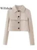 Willshela Women Fashion STINE STINE KHAKI BLAZER مع جيوب عتيقة سراويل سحاب أمامية فاهي