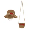 Berets Sun Hut Umhängetasche Kinder Sommer breite Diskette Visor Erdbeerstrand gewebter Schutz Tee Party Hüte