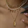 Anhänger Halsketten Golden Multi -Layer Cuban Link Choker Porträt Münzmünze Langketten Halsketten für Frauen Name Buchstaben Perle Halshalsband Geschenke Juwely Y240420