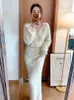 Robes de travail Automne / hiver Elegant Korean Jirt Suit For Women Sweet Sweater Cardigan Small Robe Robe Three Set Fashion