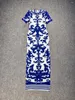 Casual Dresses Factory Wholesale Women's 2024 Blue Jacquard Short Sleeves Fashionable Celebrity Cocktail Party Bandage Dress