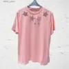 レディースTシャツ夏の女性TシャツデザイナーTシャツ女性ファッションペンタグラムレターラインストーングラフィックTロール付きショートスルブトップY240420