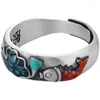 Anillos de clúster qn usado glaz de glaz de caza mate lotus lotus koi anillo de pescado joyería de riqueza de estilo étnico