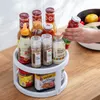 Hooks 360 Degree Rotating 2 Tier Spices Fruit Tray Turning Table Rotatable Desktop Storage Home Kitchen Rack Stand