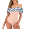 Damskie odzież na plaży Summer Summer Summer Swim Swimug Kwiatowy nadruk z monokini z ramionami z wykończeniem do szybkiego suszenia postaci w kształcie litery S