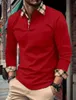 Spring and Autumn Mens Casual Business Long Sleeved Polo Shirt Fashion Plaid Stripe Cuff Breathable 240418