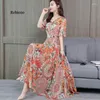 Casual Dresses Spring Summer Vintage Print Chiffon Boho Dress Beach Elegant Women Party Vestidos Rebicoo