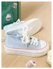 Casual Shoes Summer Tjock Sole Women Solid Color Canvas High Top Girl Students Middle Cut Sneakers spetsar mjuk innersula