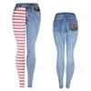 Jeans féminins drapeau américain rayures rouges skinny patchwork pantalon crayon femme streetwear extensible y2k pantalon