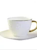 Koppar fat Pure White Relief Ceramic Gold Painted Tea Cup Set Home Coffee Gift Handle Bone Porcelain and Plate