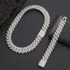 Vendre S925 Sterling Sliver Diamond Bracelet 8/10/12/14/20mm Bijoux de largeur Collier VVS Moisanite Cuban Link Chain