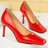 Отсуть обувь Bigtree Square Toe Women Pumps Patent Leather High Heels Stilettos Career Office Sexy Party 8.5см