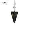 Smycken Natural Obsidian Symbol Carving Pyramid Stone Pendulum For Biolocation Reiki Amulet Quartz Crystal Pendulo Spicination Tool