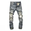 Jeans de grife masculino de melhor qualidade bordado de jeans de jeans da calça de calça de caminhada de calça raspada de hip hop marca de rua bordado de motocicleta
