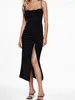 Casual Dresses Solid Sexy Party Club Dress For Women Summer Fashion Strapless V Neck Split Robe Bohemian Fold Black Draw String Midi