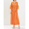 Casual Dresses Miyake Pleated Dress Women's Spring 2024 Fashionable Elegant V-neck Fringe Plate Flower Middle Sleeve Plus Size Maix