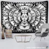 Svart vit väggduk trippy sun moon bohemian hippie tapestry psykedelisk yin yang vägg konst träd av liv vägg hängande filt 240409