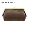 Purses Nicole Co Original Metal Hasp Small Wallet Women Mini Coin Purse Kvinnlig äkta läder Sheepskin Girls Card Zipper Byte