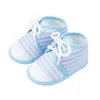 Premiers marcheurs printemps été 0-1 ans Chaussures simples à rayures Stripe Lace Up tissu Soft Sole Born Infant Walking