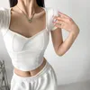 Kvinnors t-skjortor sexig stil fyrkantig krage stretch smal fit topp t-shirt med korta ärmar