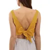Women's Tanks Camis Chic 100% Linen Tank Tops 2024 Summer Slveless Back Tie Bow Harajuku Basic Female Top For Girls Camisole Femme Y240420