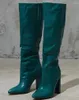 Boots Lady's Crocodile Print Pointy Toe Chunky Heel Knee High Short Slip-on Walking Shoes Women Booty Big Size 43