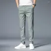Men's Pants Summer Ultra-thin Casual Trousers Slim Straight Elastic Ice Silk Sports Jogging Fashion Korean Black Khaki Green