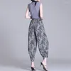 Women's Pants 2024 Summer Ice Silk Chiffon Harem Loose Show Thin Printing High Waist Nine Points Fashion Female Bloomers