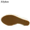 Laarzen eilyken dames casual platform wiggen sandalen nieuwe mode open teen straw vlecht rome slipper maat 3439 vrouwelijke strandschoenen