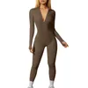 Women's Shapers Women Ribbed Long Sleeved Solid Color Standing Neck Fashion Zippered Sports Jumpsuit Yoga Jumpsuits One Piece Workout