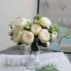 人工花の牡丹のブーケシルクローズバラの家庭装飾庭の結婚式の装飾的な偽の植物クリスマスガーランド素材240411