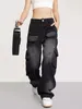 Damesjeans Reddachic Vintage Black Cargo Pockets Baggy Women Distressed Loose Casual Patchwork Wide Leg Denim Pants Grunge Streetwear