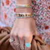 Bangle Inner 60mm 7 5 Turquoises Blue Stone Paved Tiny Band Bracelet For Women Gold Color Pave White CZ Fashion Jewelry290E